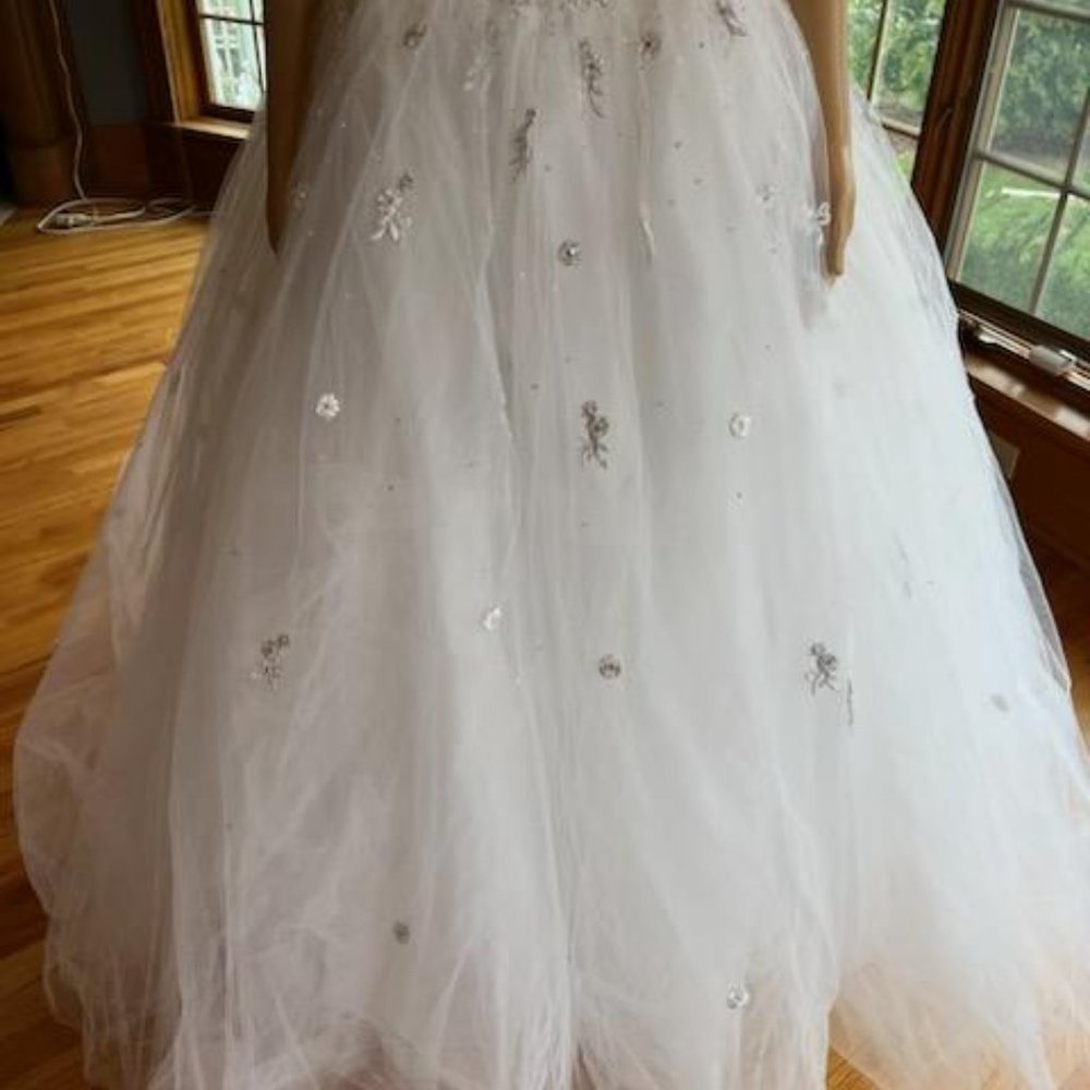 *MoriLee White Beads Strapless Satin Tulle Full Wedding Dress Bridal Gown Size 4 - Picture 9 of 16